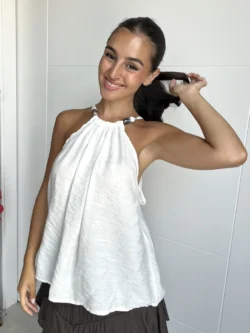 Top Blanco Halter Tirantes Bolas - Imagen 2