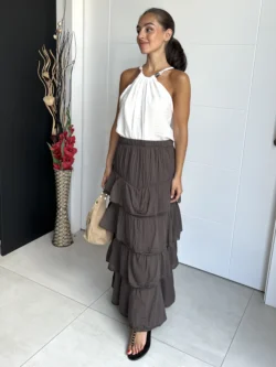 Falda Midi Volantes Chocolate - Imagen 3