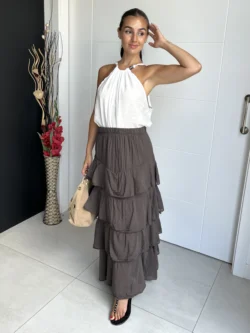 Falda Midi Volantes Chocolate - Imagen 5