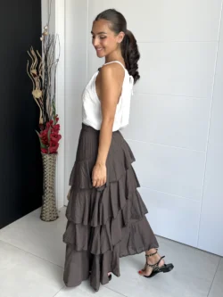 Falda Midi Volantes Chocolate - Imagen 9