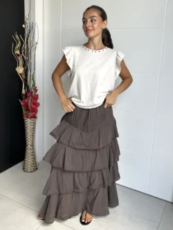 Falda Midi Volantes Chocolate - Imagen 2