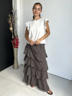 Falda Midi Volantes Chocolate - Imagen 4