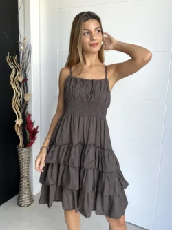 Vestido Corto Volantes Chocolate - Imagen 2