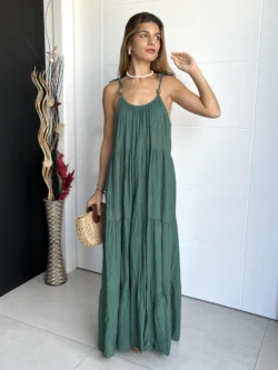 Vestido Boho Bolas Verde - Imagen 3
