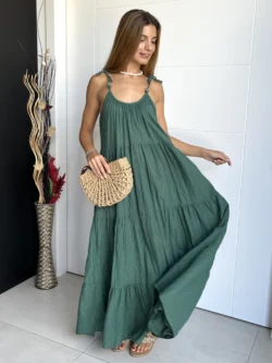 Vestido Boho Bolas Verde - Imagen 5