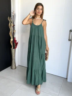 Vestido Boho Bolas Verde - Imagen 6