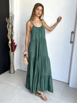 Vestido Boho Bolas Verde