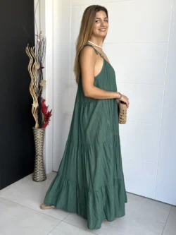 Vestido Boho Bolas Verde - Imagen 7