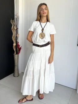 Falda Midi Blanca Cinturón