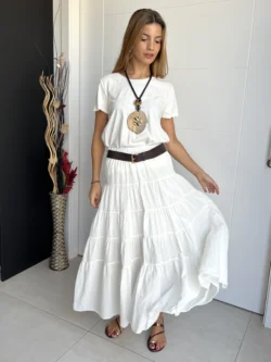 Falda Midi Blanca Cinturón - Imagen 4