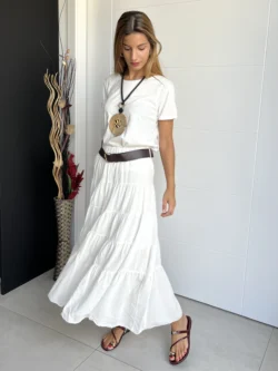 Falda Midi Blanca Cinturón - Imagen 5