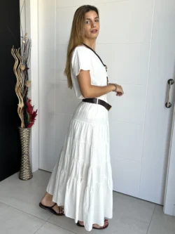 Falda Midi Blanca Cinturón - Imagen 6