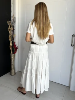 Falda Midi Blanca Cinturón - Imagen 7