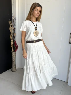 Falda Midi Blanca Cinturón - Imagen 2