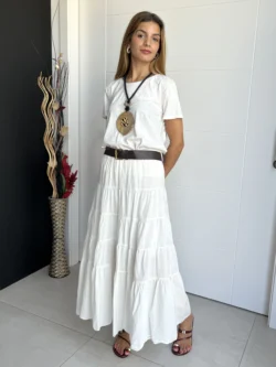 Falda Midi Blanca Cinturón - Imagen 3