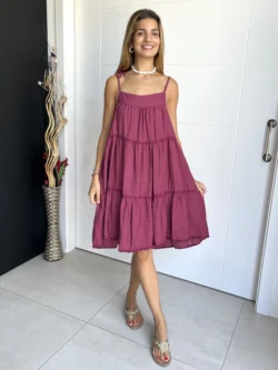Vestido Corto Oversize Berenjena
