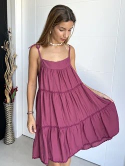 Vestido Corto Oversize Berenjena - Imagen 2
