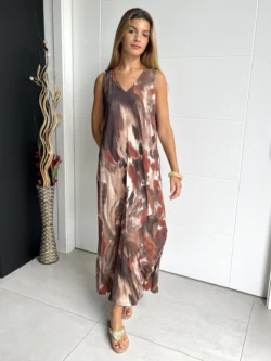 Vestido Tirantes Seda Fría Óleo Marrón - Imagen 5