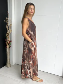 Vestido Tirantes Seda Fría Óleo Marrón - Imagen 6