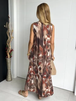 Vestido Tirantes Seda Fría Óleo Marrón - Imagen 7