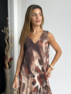 Vestido Tirantes Seda Fría Óleo Marrón - Imagen 2