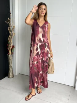 Vestido Tirantes Seda Fría Óleo Burdeos - Imagen 3