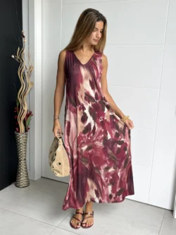 Vestido Tirantes Seda Fría Óleo Burdeos - Imagen 4
