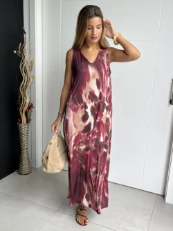 Vestido Tirantes Seda Fría Óleo Burdeos - Imagen 5
