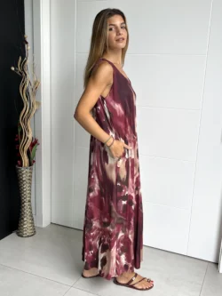 Vestido Tirantes Seda Fría Óleo Burdeos - Imagen 6