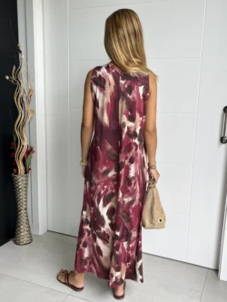 Vestido Tirantes Seda Fría Óleo Burdeos - Imagen 7