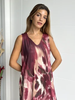 Vestido Tirantes Seda Fría Óleo Burdeos - Imagen 2