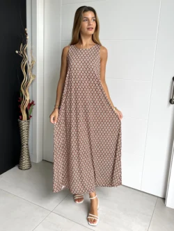 Vestido Tirantes Seda Fría Rombos Marrón - Imagen 4