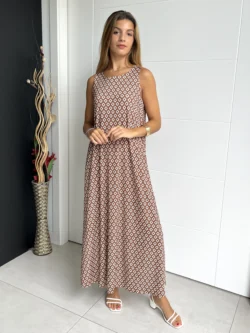 Vestido Tirantes Seda Fría Rombos Marrón - Imagen 2