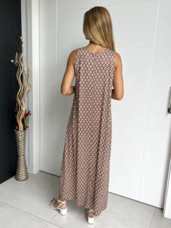 Vestido Tirantes Seda Fría Rombos Marrón - Imagen 7
