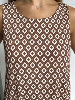 Vestido Tirantes Seda Fría Rombos Marrón - Imagen 8