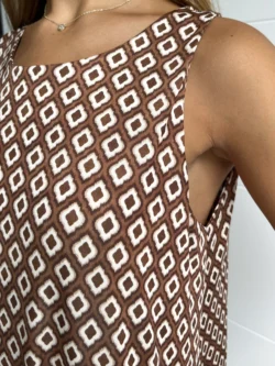 Vestido Tirantes Seda Fría Rombos Marrón - Imagen 9