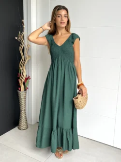 Vestido Vuelo Volantes Verde Botella - Imagen 4