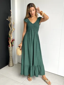 Vestido Vuelo Volantes Verde Botella - Imagen 5