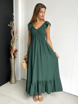 Vestido Vuelo Volantes Verde Botella - Imagen 6