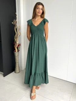 Vestido Vuelo Volantes Verde Botella