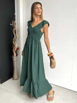 Vestido Vuelo Volantes Verde Botella - Imagen 2