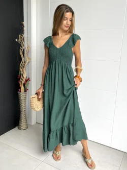 Vestido Vuelo Volantes Verde Botella - Imagen 7