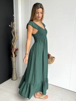 Vestido Vuelo Volantes Verde Botella - Imagen 8