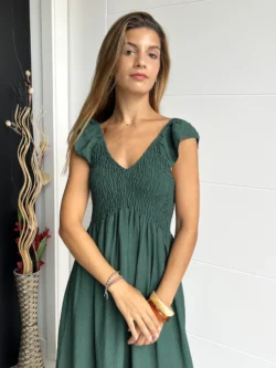 Vestido Vuelo Volantes Verde Botella - Imagen 3