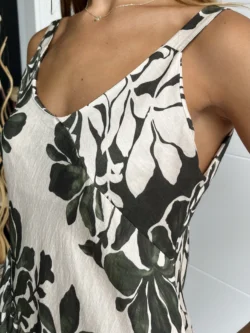 Vestido Midi Asimétrico Flores Verde y Crudo - Imagen 11