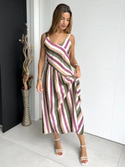 Vestido Midi Asimétrico Rayas Multicolor - Imagen 3