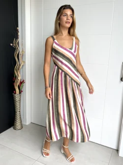 Vestido Midi Asimétrico Rayas Multicolor - Imagen 5