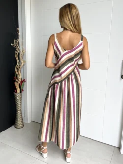 Vestido Midi Asimétrico Rayas Multicolor - Imagen 8