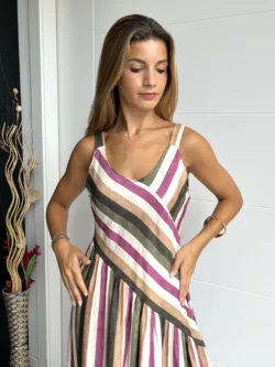 Vestido Midi Asimétrico Rayas Multicolor - Imagen 2