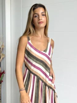 Vestido Midi Asimétrico Rayas Multicolor - Imagen 4